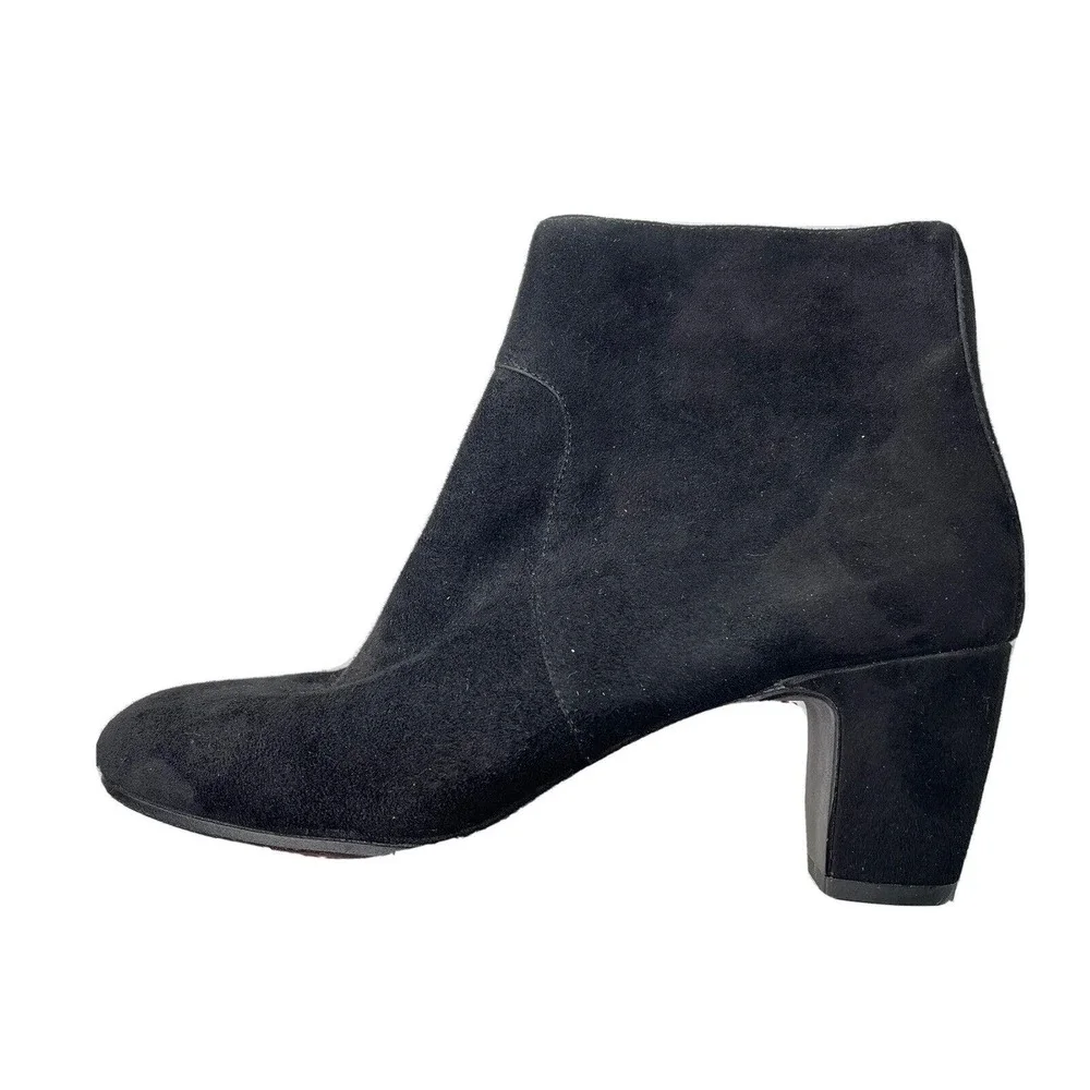 EILEEN FISHER‎ Black Suede Ankle Booties Size 8 Side Zip Block Heel Boots EUC